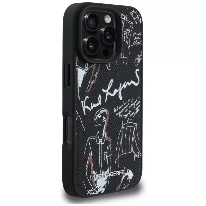 KARL LAGERFELD funda MagSafe Grained Pattern & Logo para iPhone 16 Pro, negro