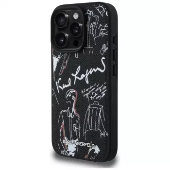 KARL LAGERFELD funda MagSafe Grained Pattern & Logo para iPhone 16 Pro Max negro