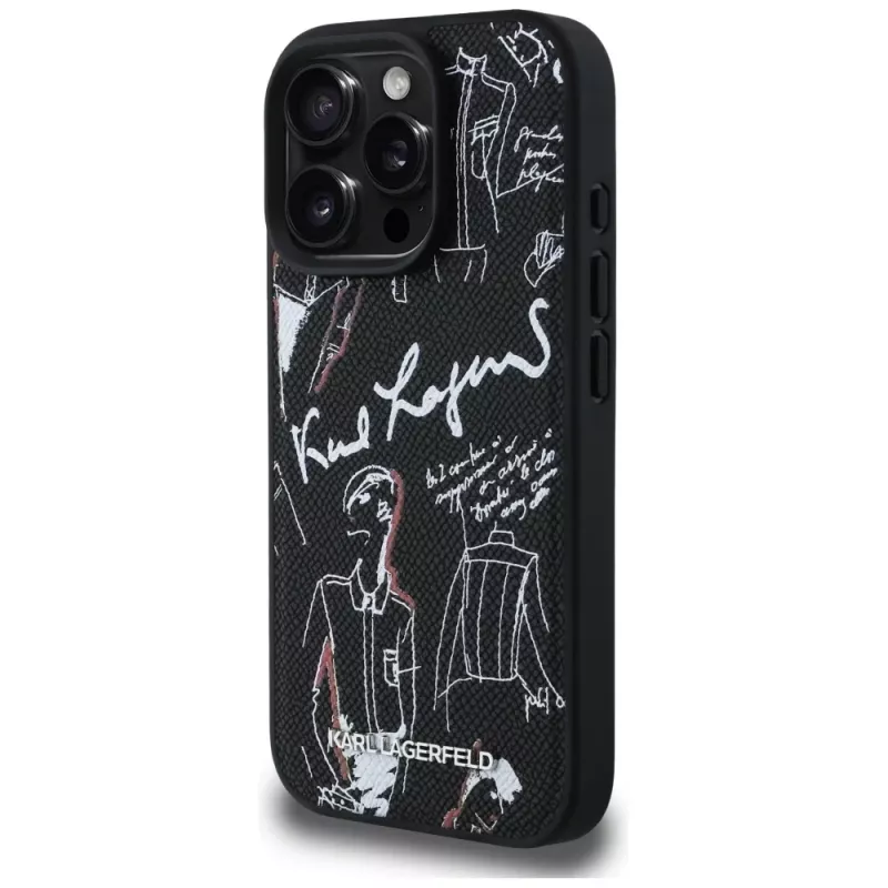 KARL LAGERFELD funda MagSafe Grained Pattern & Logo para iPhone 16 Pro Max negro