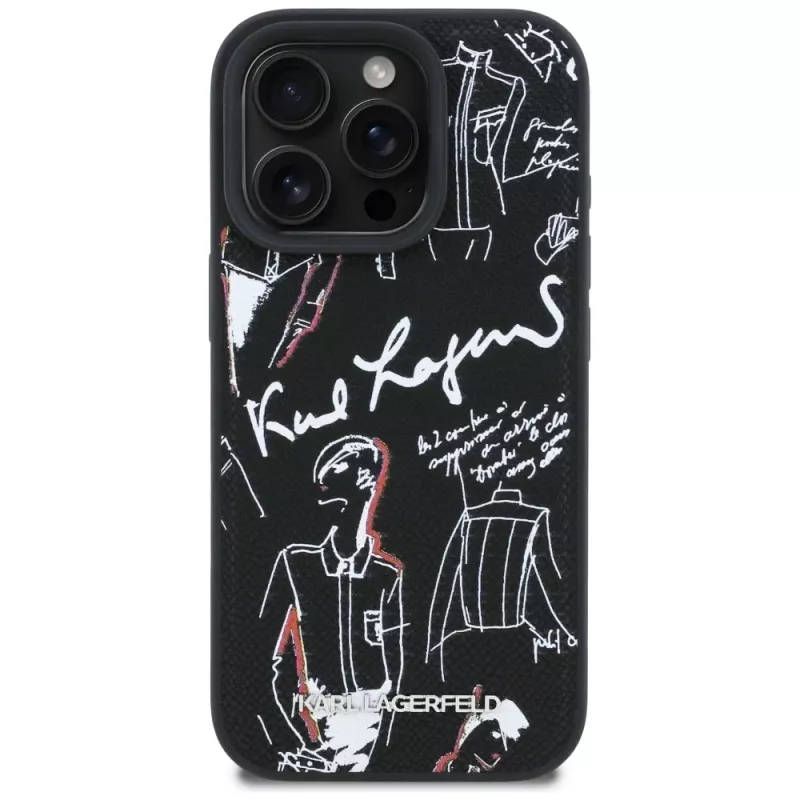 KARL LAGERFELD funda MagSafe Grained Pattern & Logo para iPhone 16 Pro Max negro