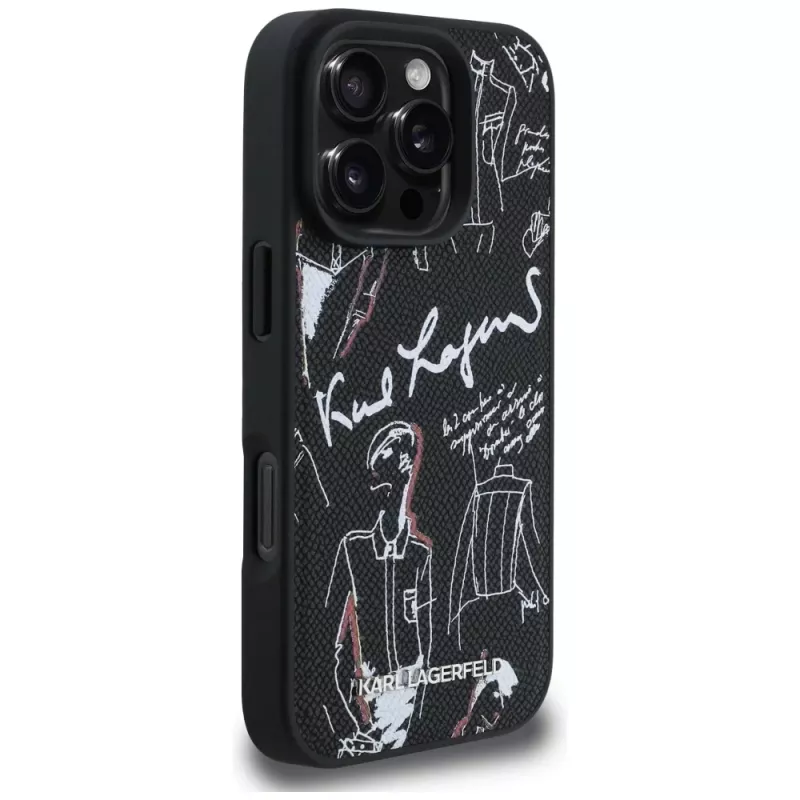 KARL LAGERFELD funda MagSafe Grained Pattern & Logo para iPhone 16 Pro Max negro