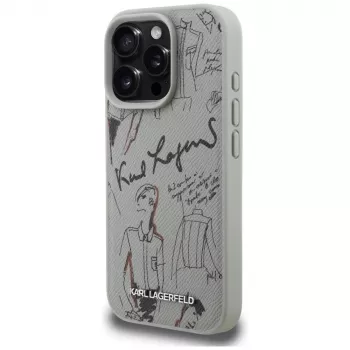 Karl Lagerfeld funda MagSafe Grained Pattern & Logo para Apple iPhone 16 Pro, gris