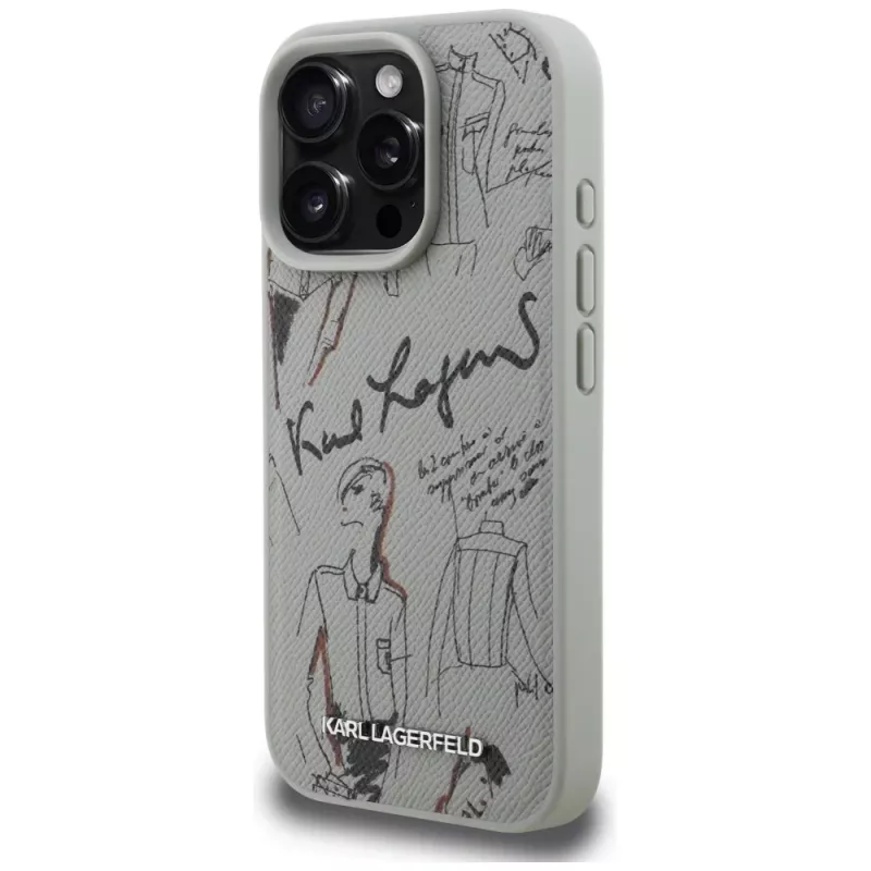 Karl Lagerfeld funda MagSafe Grained Pattern & Logo para Apple iPhone 16 Pro, gris
