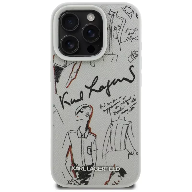 Karl Lagerfeld funda MagSafe Grained Pattern & Logo para Apple iPhone 16 Pro, gris