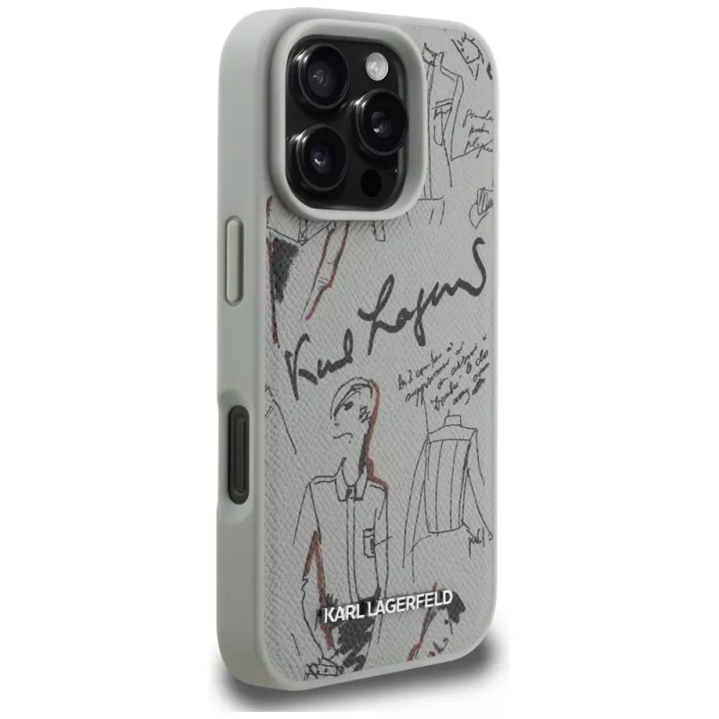Karl Lagerfeld funda MagSafe Grained Pattern & Logo para Apple iPhone 16 Pro, gris