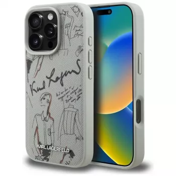 KARL LAGERFELD funda MagSafe Grained Pattern & Logo para Apple iPhone 16 Pro Max - gris