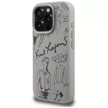 KARL LAGERFELD funda MagSafe Grained Pattern & Logo para Apple iPhone 16 Pro Max - gris