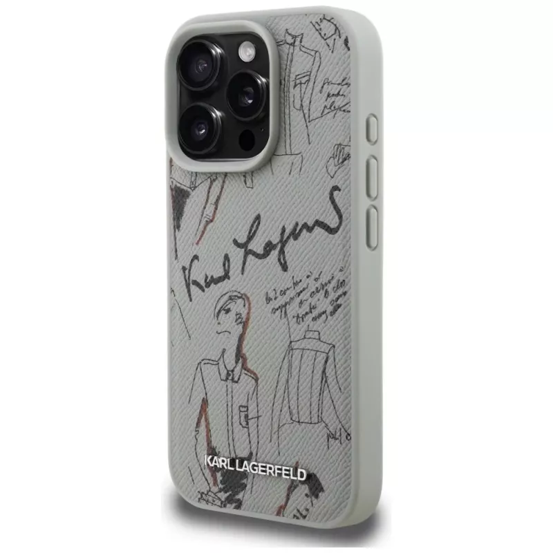 KARL LAGERFELD funda MagSafe Grained Pattern & Logo para Apple iPhone 16 Pro Max - gris
