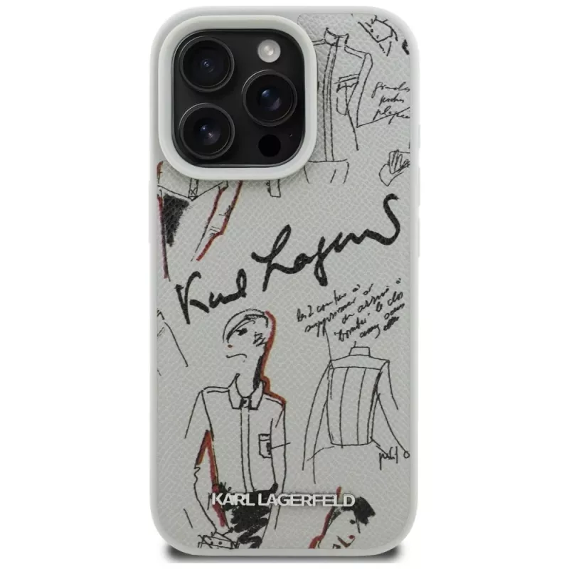 KARL LAGERFELD funda MagSafe Grained Pattern & Logo para Apple iPhone 16 Pro Max - gris