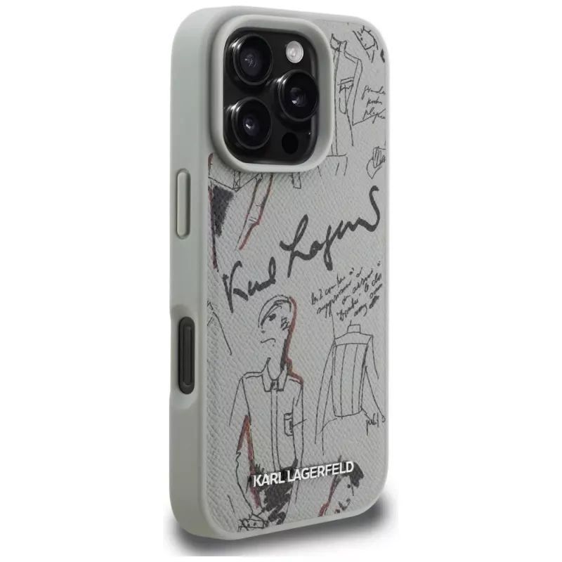 KARL LAGERFELD funda MagSafe Grained Pattern & Logo para Apple iPhone 16 Pro Max - gris