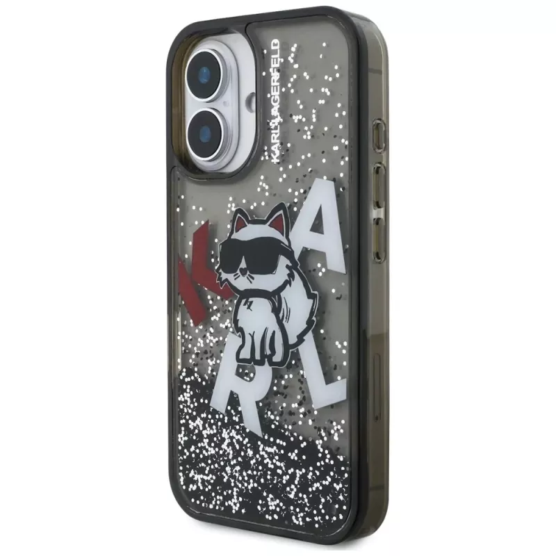 KARL LAGERFELD funda Liquid Glitter Choupette Logo para iPhone 16, negro