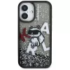KARL LAGERFELD funda Liquid Glitter Choupette Logo para iPhone 16, negro