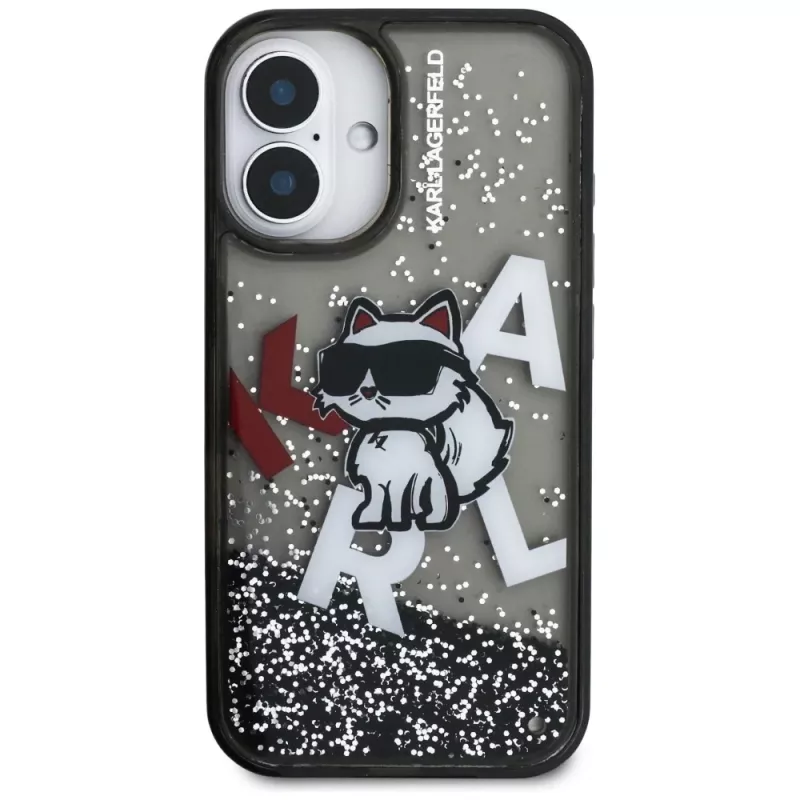 KARL LAGERFELD funda Liquid Glitter Choupette Logo para iPhone 16, negro