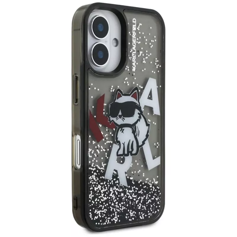KARL LAGERFELD funda Liquid Glitter Choupette Logo para iPhone 16, negro
