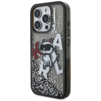 KARL LAGERFELD funda Liquid Glitter Choupette Logo para iPhone 16 Pro, negro