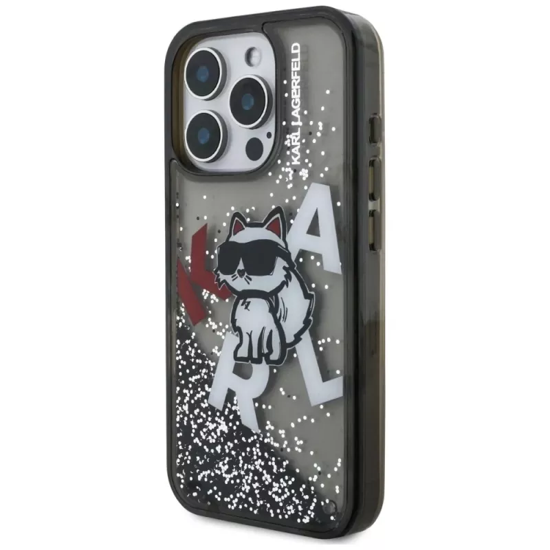 KARL LAGERFELD funda Liquid Glitter Choupette Logo para Apple iPhone 16 Pro Max - negro