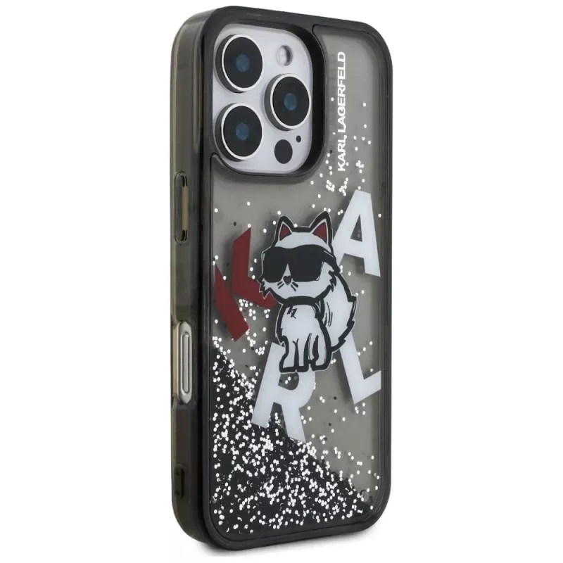 KARL LAGERFELD funda Liquid Glitter Choupette Logo para Apple iPhone 16 Pro Max - negro