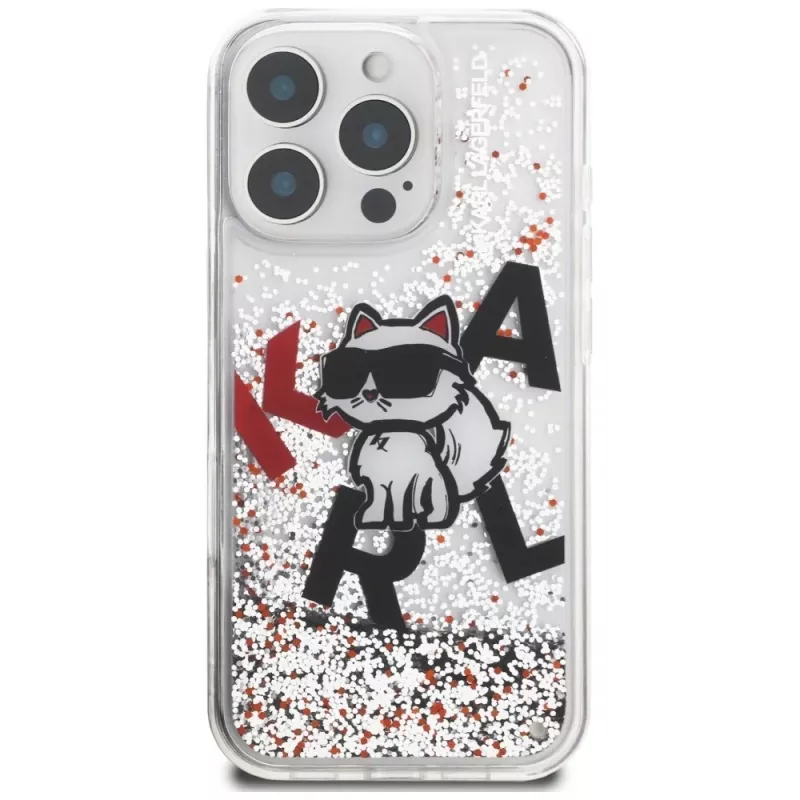 KARL LAGERFELD funda Liquid Glitter Choupette Logo para iPhone 16 Pro, transparente