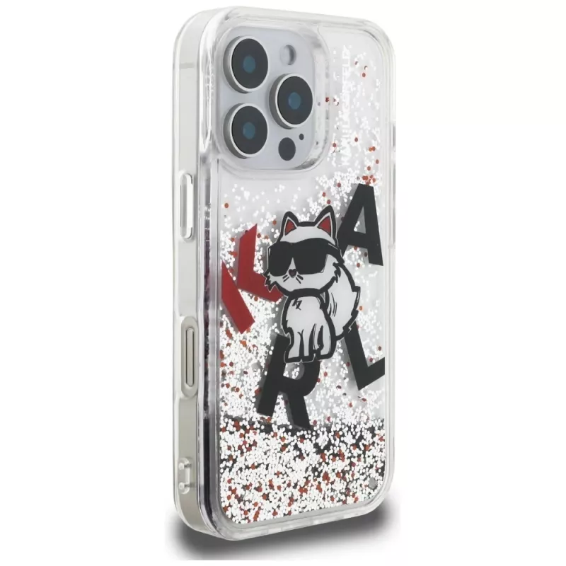 Karl Lagerfeld funda Liquid Glitter Choupette Logo para Apple iPhone 16 Pro Max, transparente