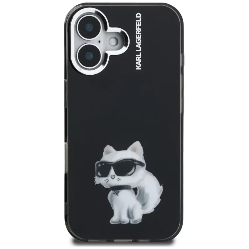 Karl Lagerfeld funda IML Aquarelle Choupette & Logo para iPhone 16, negro