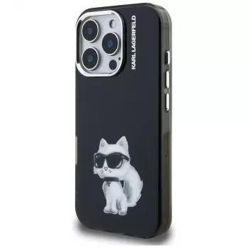 Karl Lagerfeld funda trasera IML Aquarelle Choupette & Logo para Apple iPhone 16 Pro, negro
