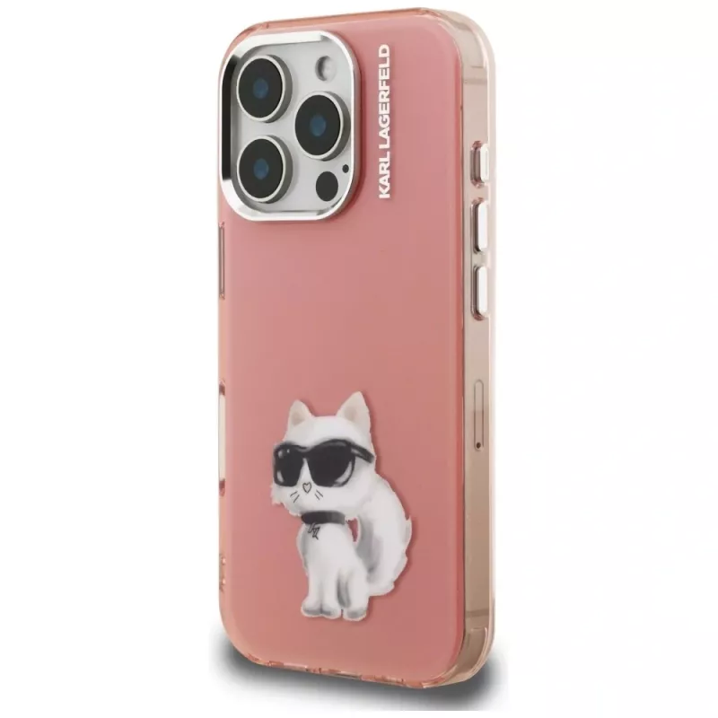 Karl Lagerfeld funda IML Aquarelle Choupette & Logo para Apple iPhone 16 Pro, rosa