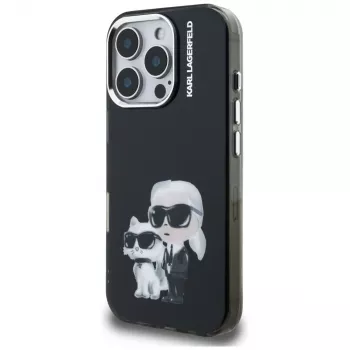 Karl Lagerfeld funda IML Aquarelle Karl & Choupette & Logo para Apple iPhone 16 Pro Max, negro
