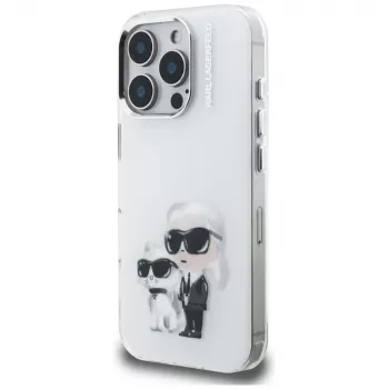 Karl Lagerfeld funda trasera IML Aquarelle Karl & Choupette & Logo para Apple iPhone 16 Pro, blanco