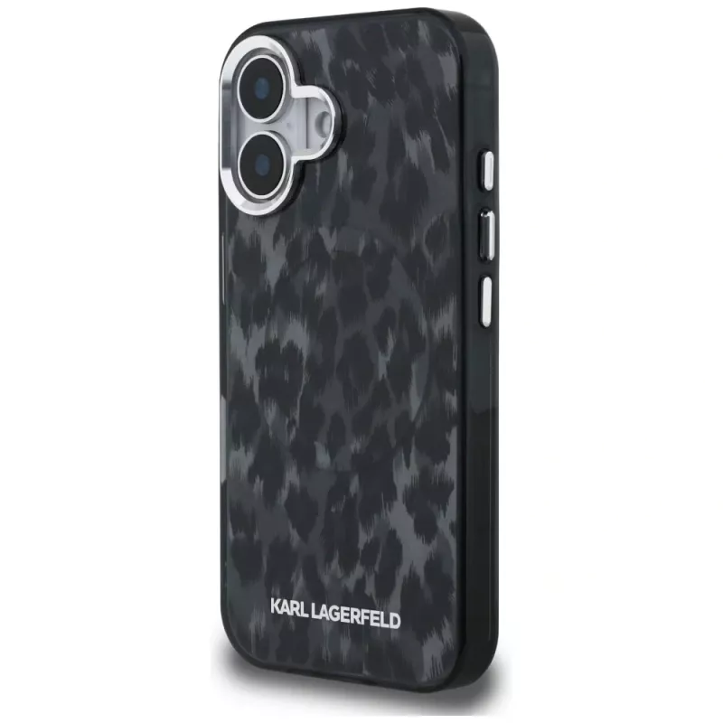 Karl Lagerfeld funda MagSafe IML Leopard Pattern para iPhone 16, negro