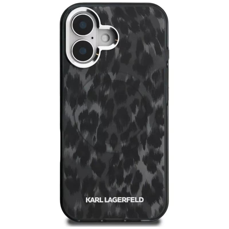 Karl Lagerfeld funda MagSafe IML Leopard Pattern para iPhone 16, negro