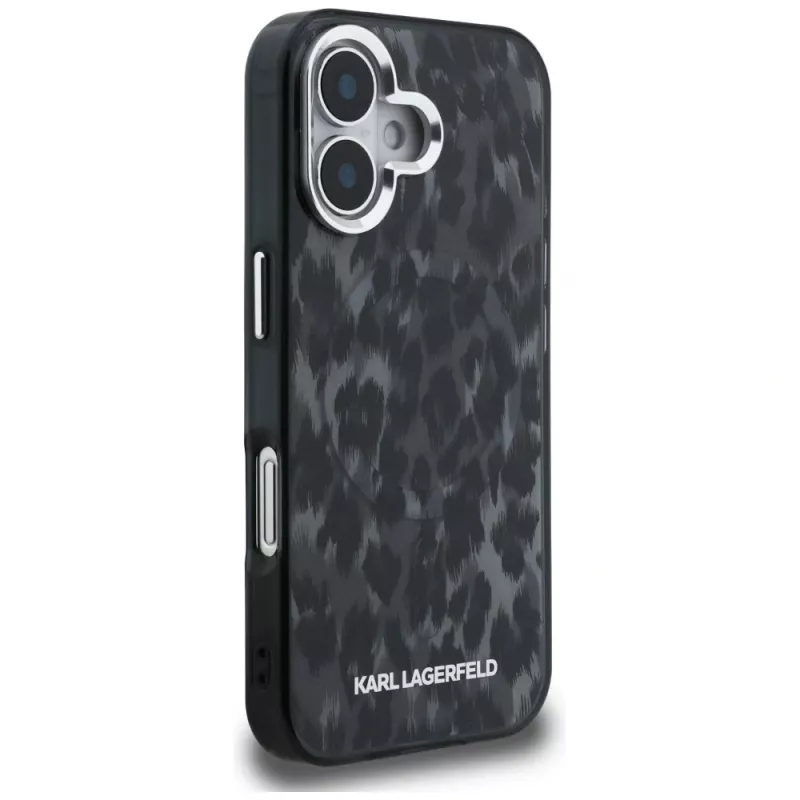 Karl Lagerfeld funda MagSafe IML Leopard Pattern para iPhone 16, negro