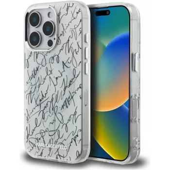KARL LAGERFELD IML Karl ScriptPattern Funda MagSafe para Apple iPhone 16 Pro Max - Blanco
