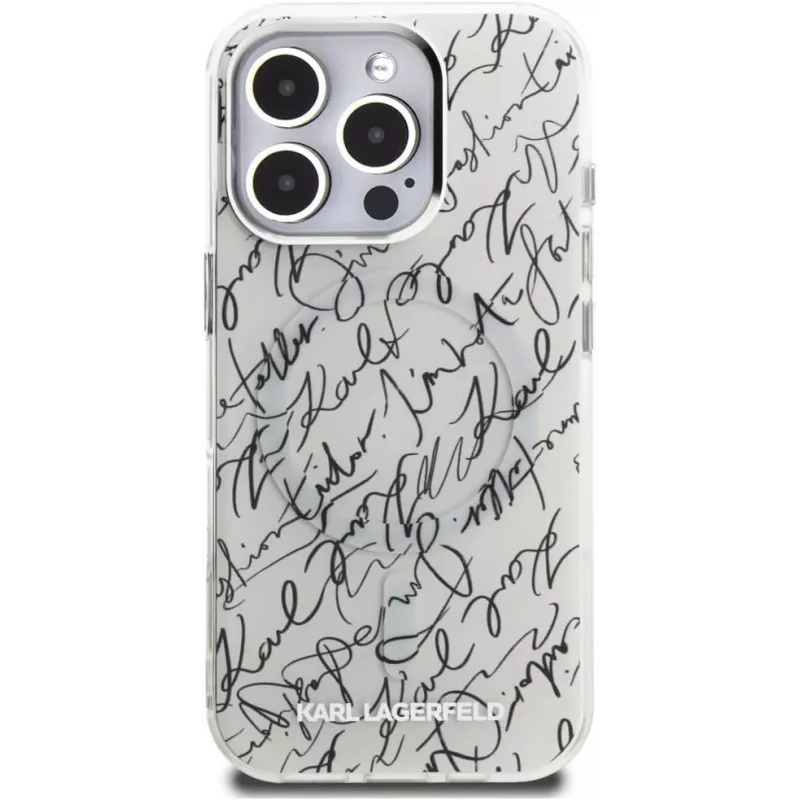 KARL LAGERFELD IML Karl ScriptPattern Funda MagSafe para Apple iPhone 16 Pro Max - Blanco