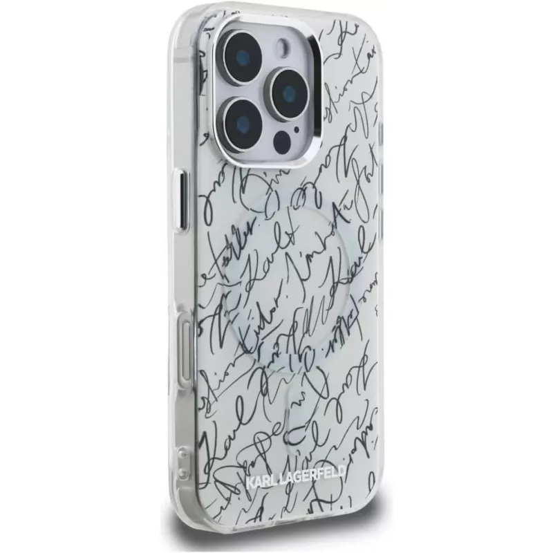 KARL LAGERFELD IML Karl ScriptPattern Funda MagSafe para Apple iPhone 16 Pro Max - Blanco