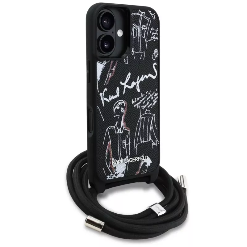 Karl Lagerfeld Crossbody GrainedPattern & Logo Funda para iPhone 16, Negro