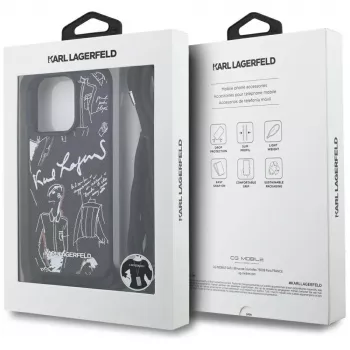 Karl Lagerfeld Crossbody GrainedPattern & Logo Funda para Apple iPhone 16 Pro Max, Negro