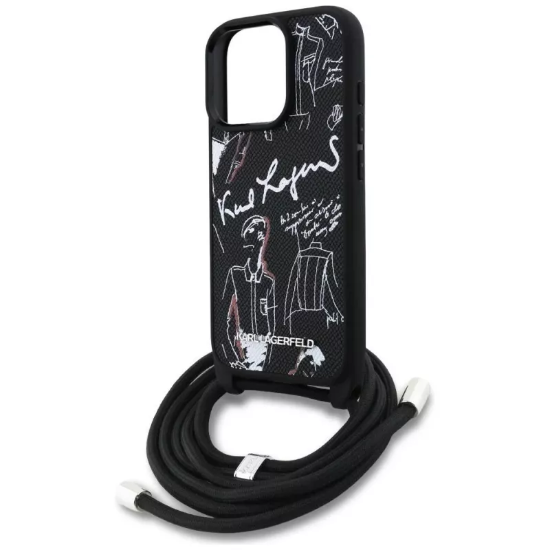 Karl Lagerfeld Crossbody GrainedPattern & Logo Funda para Apple iPhone 16 Pro Max, Negro