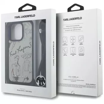Karl Lagerfeld Crossbody GrainedPattern & Logo Funda para iPhone 16 Pro, Gris