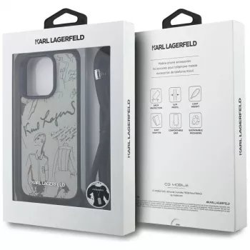Karl Lagerfeld Crossbody Funda con patrón grabado & logo para iPhone 16 Pro Max, Gris