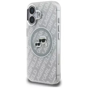 KARL LAGERFELD IML Glitter Karl & Choupette Heads Logo Funda MagSafe para iPhone 16, Gris