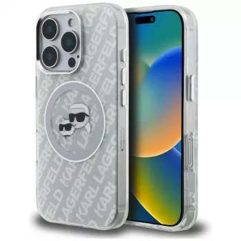 KARL LAGERFELD IML Glitter Karl & Choupette Heads Logo Funda MagSafe para iPhone 16 Pro Gris