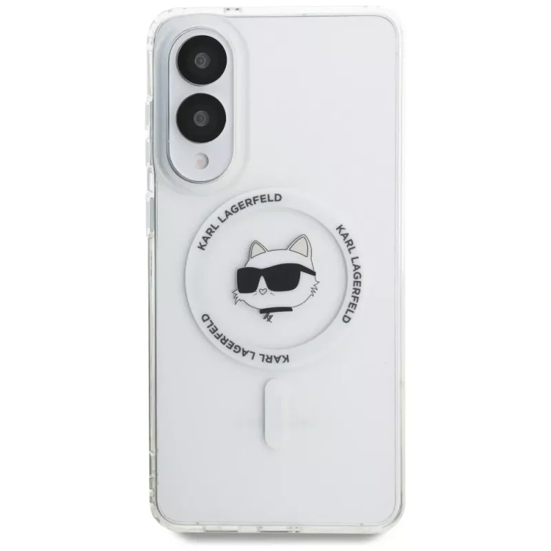 Karl Lagerfeld Button Choupette Head Printed Logo Funda MagSafe para Samsung Galaxy S25 Edge Blanco