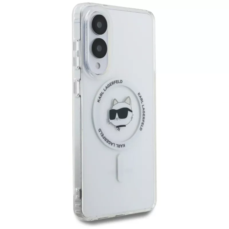 Karl Lagerfeld Button Choupette Head Printed Logo Funda MagSafe para Samsung Galaxy S25 Edge Blanco