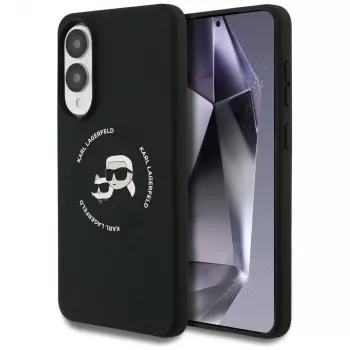 KARL LAGERFELD Silicone Double Heads and Circle funda MagSafe para Samsung Galaxy S25 Edge, negro