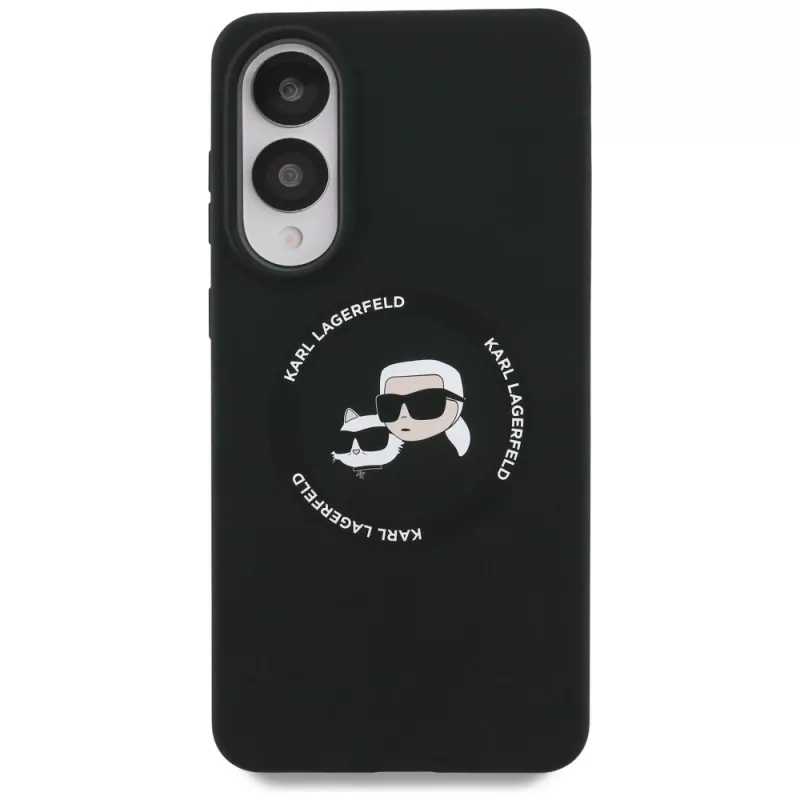 KARL LAGERFELD Silicone Double Heads and Circle funda MagSafe para Samsung Galaxy S25 Edge, negro