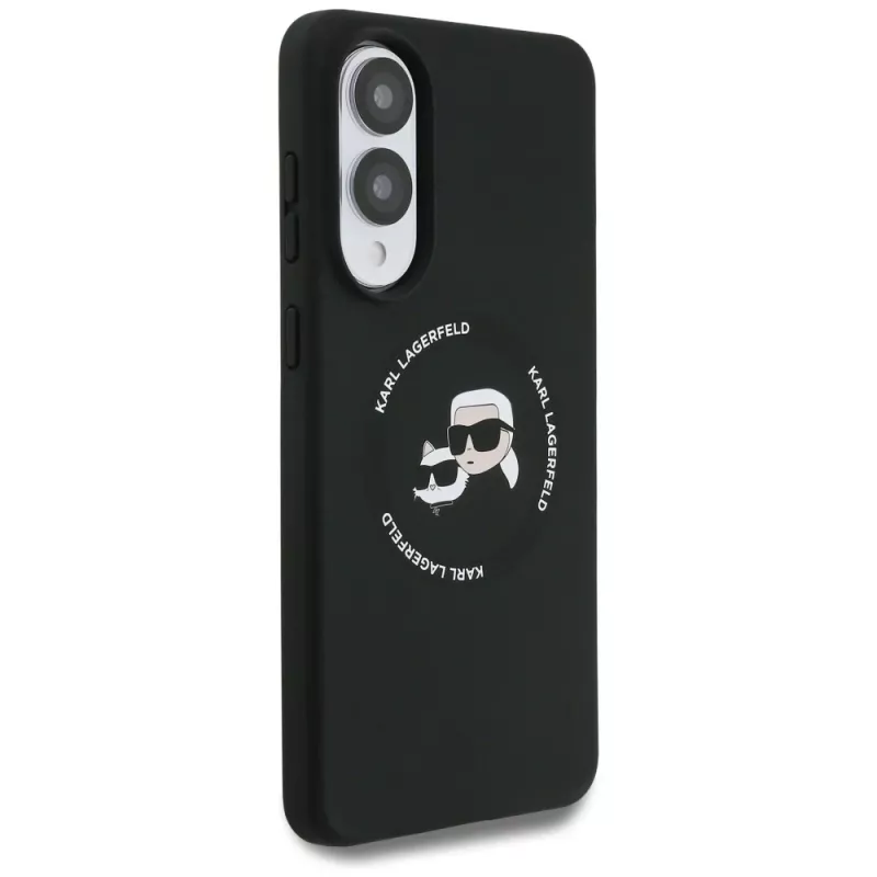 KARL LAGERFELD Silicone Double Heads and Circle funda MagSafe para Samsung Galaxy S25 Edge, negro