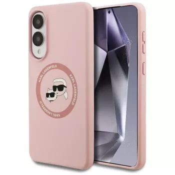 Karl Lagerfeld Silicone DoubleHeads And Circle Funda MagSafe para Samsung Galaxy S25 Edge Rosa