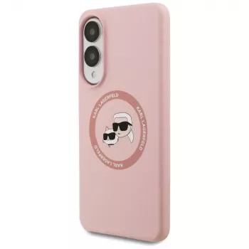Karl Lagerfeld Silicone DoubleHeads And Circle Funda MagSafe para Samsung Galaxy S25 Edge Rosa