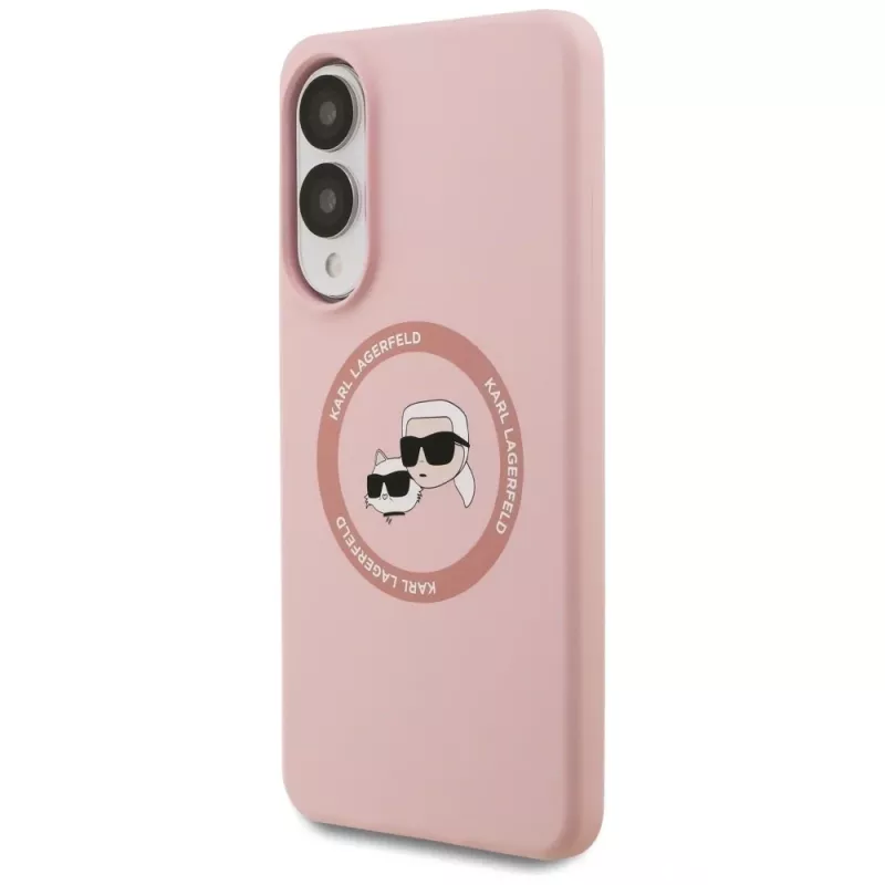 Karl Lagerfeld Silicone DoubleHeads And Circle Funda MagSafe para Samsung Galaxy S25 Edge Rosa