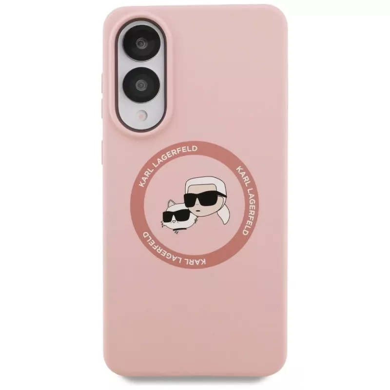 Karl Lagerfeld Silicone DoubleHeads And Circle Funda MagSafe para Samsung Galaxy S25 Edge Rosa